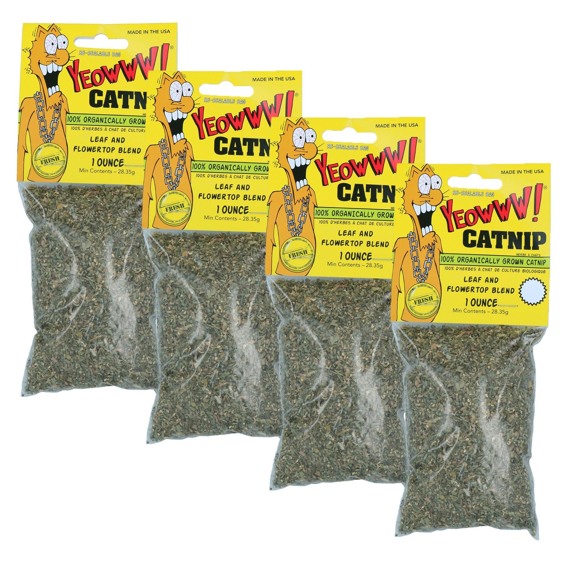 Lot de 4 sachets refermables et faciles à utiliser d'herbe à chat 100 % biologique pour chat