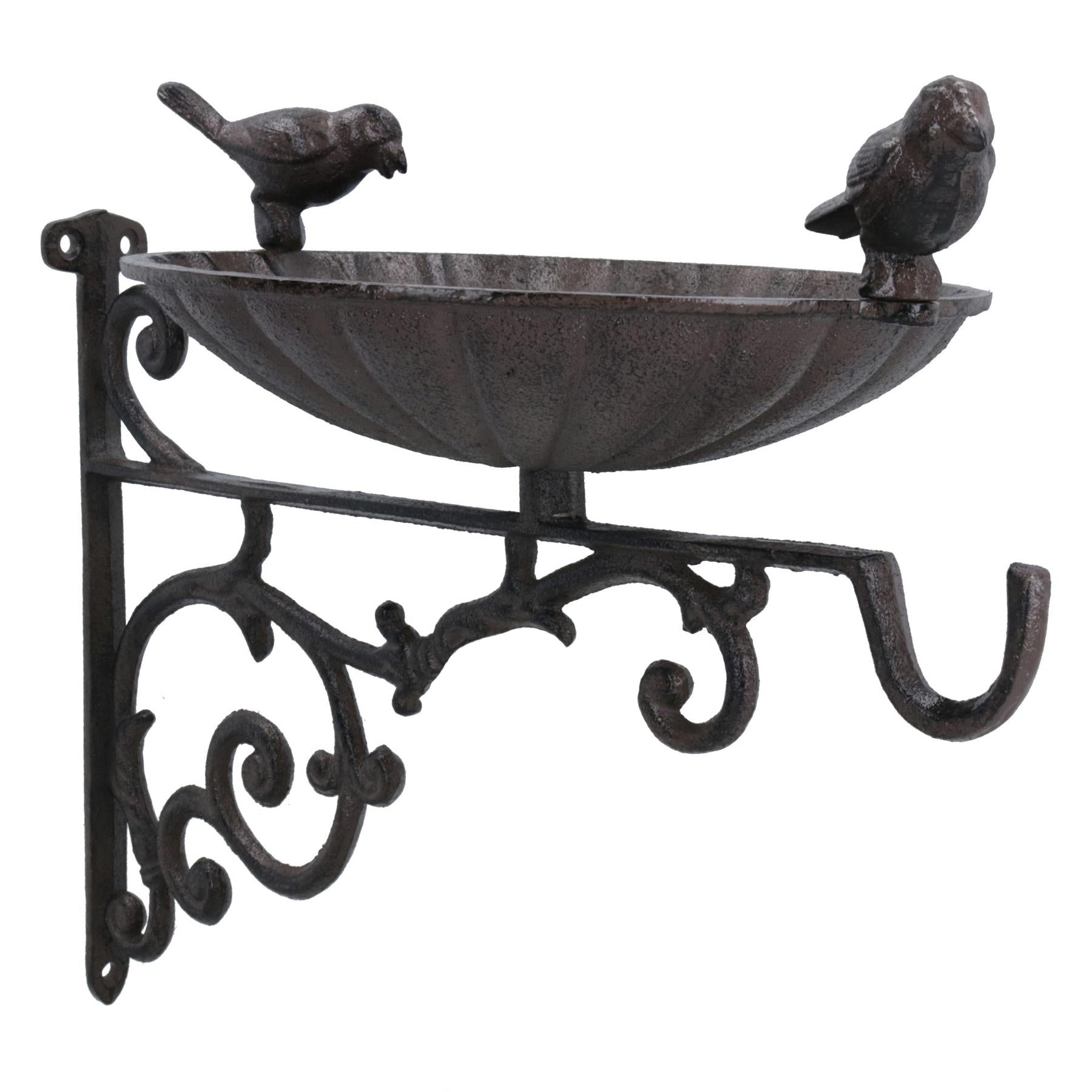 Wall Mount Bird Bath Cast Iron Feeder Ornament Garden Feature Statue Fence