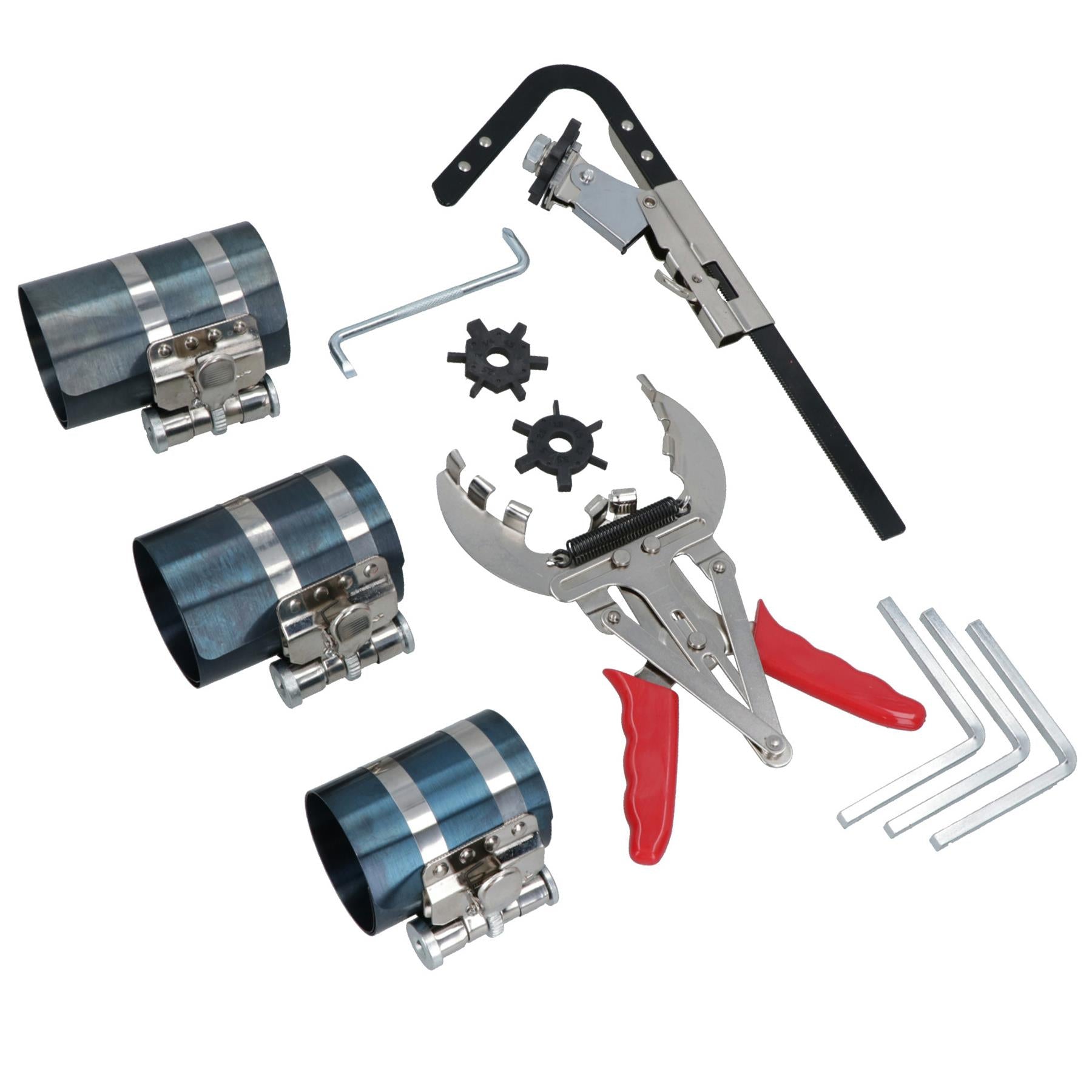 Auto Piston Ring Compressor Cleaner Cleaning Service Kit Clamps + Pliers 11pc