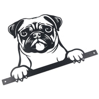 Black Metal Peeking Pug Silhouette with Fixing Plate Garden Ornament Gift