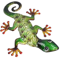 Metallic Green Gecko Garden/Home Wall Art Ornament Gift With Hanging Hook