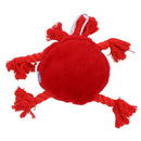 Jouet en peluche doux pour chien au visage heureux rouge avec couinement et bras en corde.