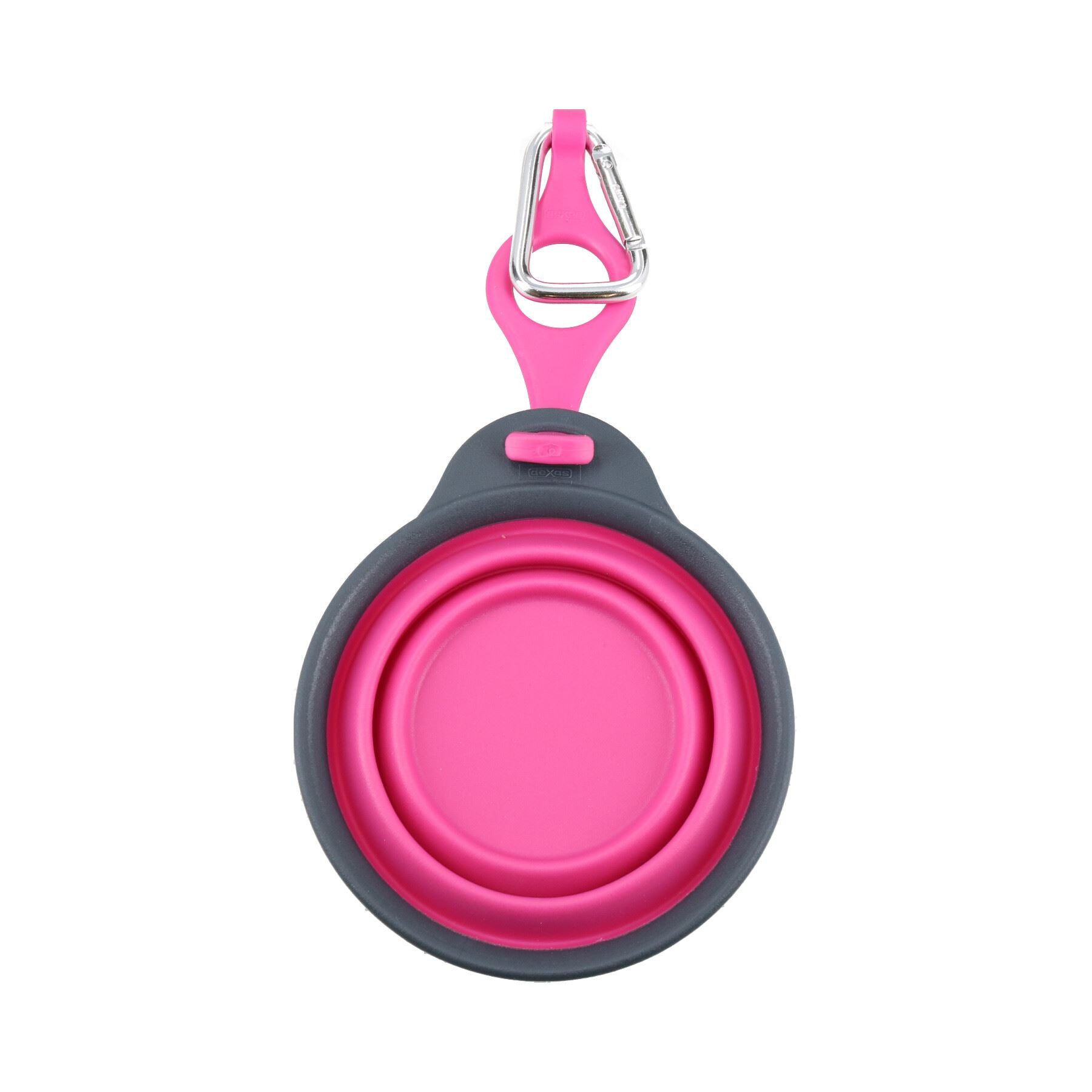 Petite tasse de voyage ronde pliable rose pour chien avec porte-bouteille et mousqueton