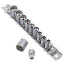 1/4" Drive Low Profile Metric Sockets 5mm - 14mm 11pcs 12 Sided Bi-Hex On Rail