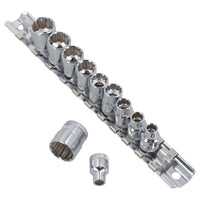 1/4" Drive Low Profile Metric Sockets 5mm - 14mm 11pcs 12 Sided Bi-Hex On Rail