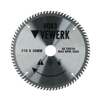 216mm x 30mm TCT Tungsten Carbide Tipped Circular Saw Blades 80 Teeth