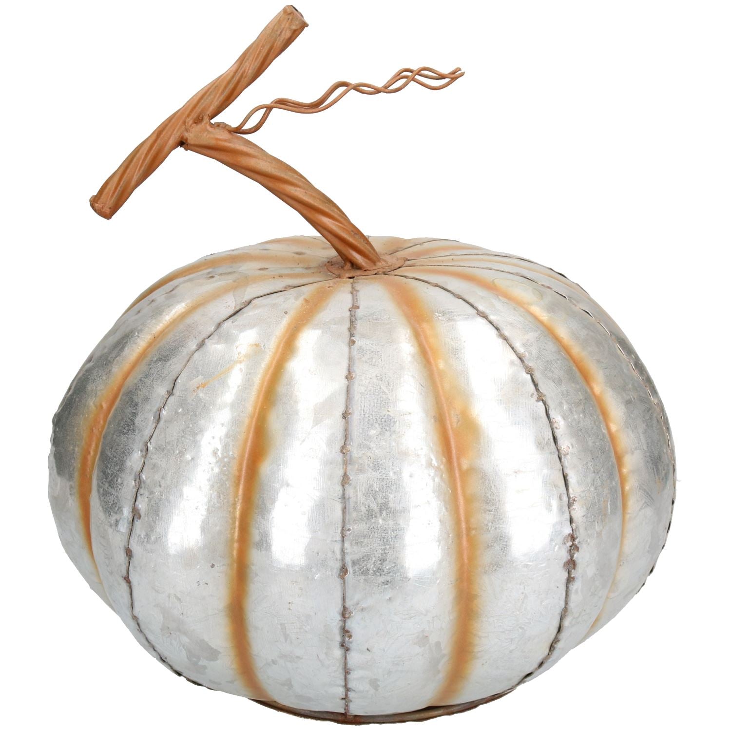 Silver Pumpkin Jack O Lantern Halloween Light Up Candle Metal Decoration Garden