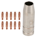 1 shroud & 10 x 0.8mm Round Contact Tips MIG Welding Binzel Style Torch MB15