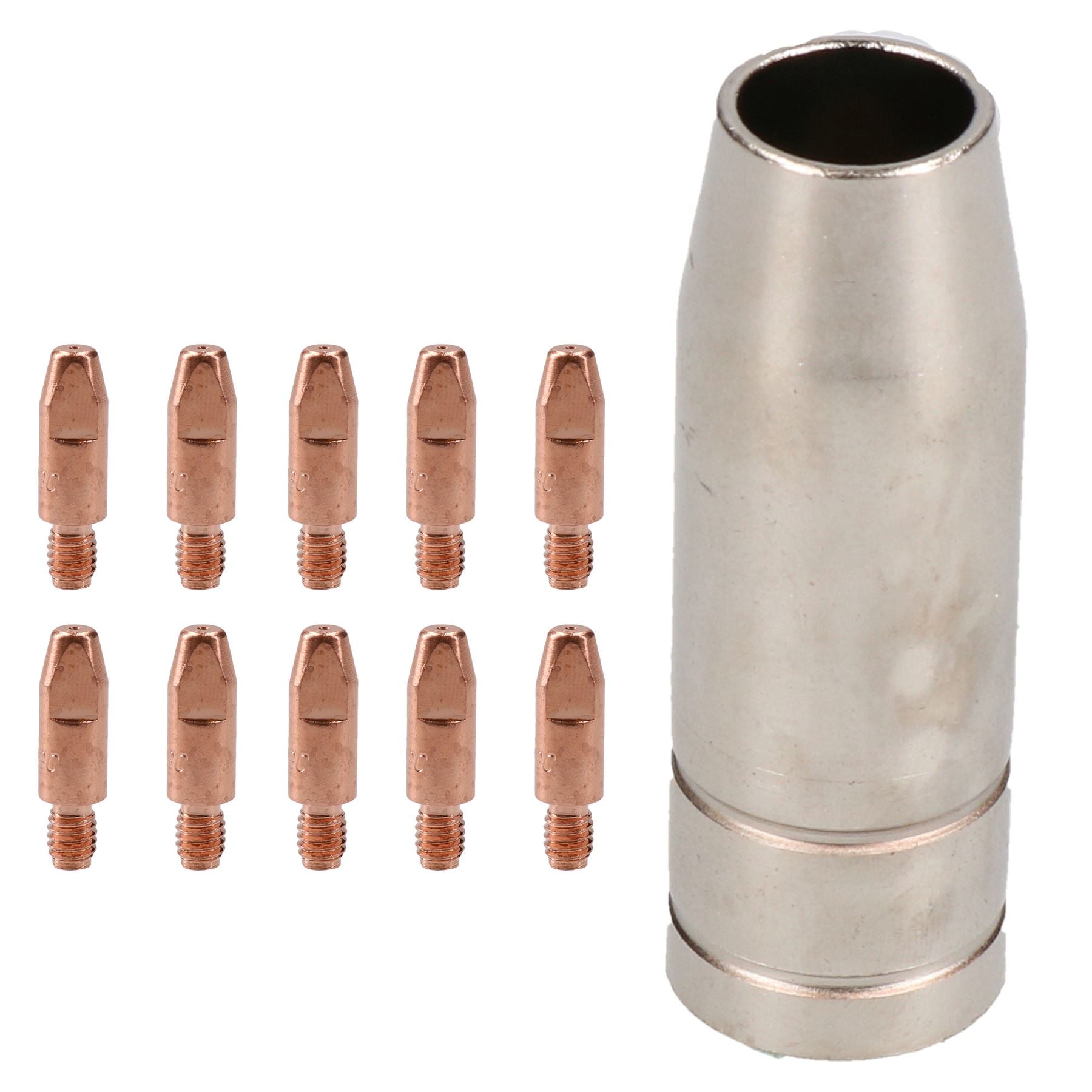 1 shroud & 10 x 0.8mm Round Contact Tips MIG Welding Binzel Style Torch MB15