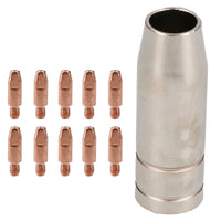 1 shroud & 10 x 0.8mm Round Contact Tips MIG Welding Binzel Style Torch MB15