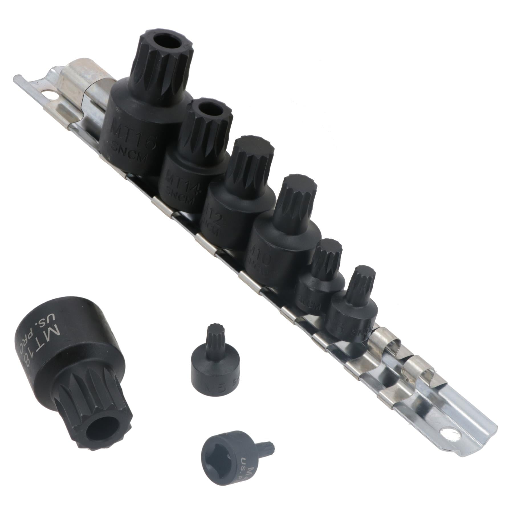 Douilles à embouts cannelés triples carrés Stubby Impact M4 – M12 MT14 – MT18, lot de 9 pièces