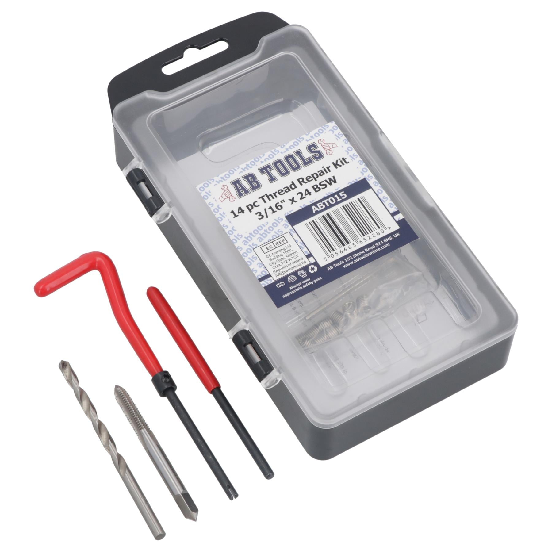 3/16” x 24 BSW Thread Repair Cutter Kit Helicoil Set for Damaged Threads 14pc