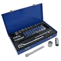 28pc 3/8" Drive Metric MM Shallow + Deep Socket And Accessory Set 8 – 24mm