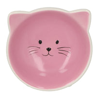 Pink & White Orb Cat Face Bowl Food Water Platter Dish Kitten Cat 6.5" /16.5cm