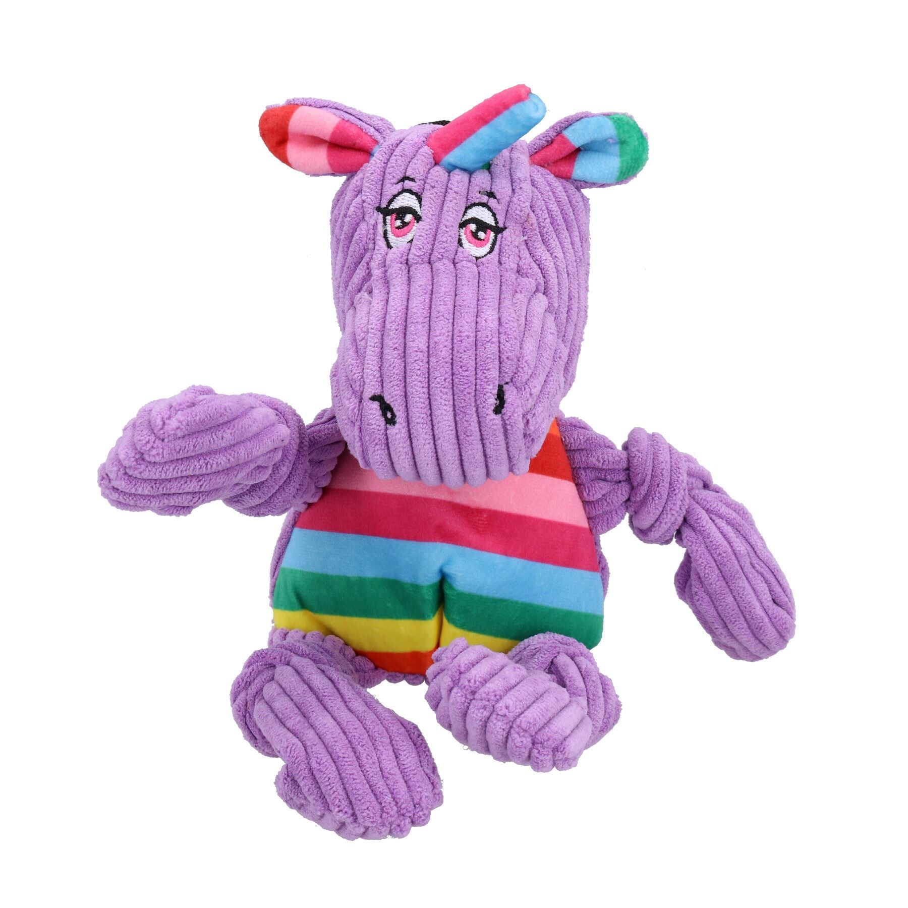 Small Purple Unicorn Knottie Plush Durable Multi Squeaky Dog Puppy Toy 10x15x24cm