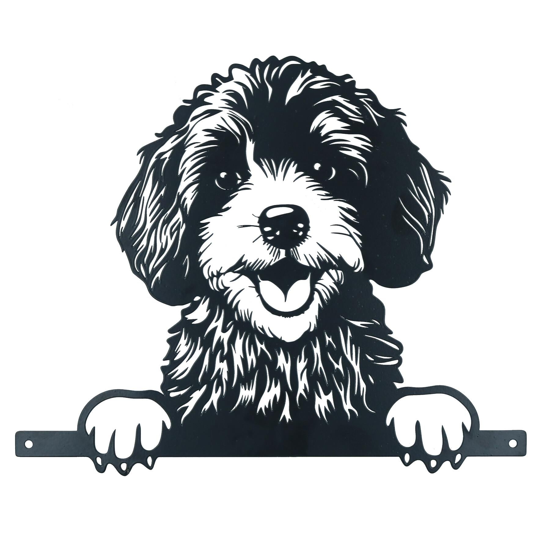 Black Metal Peeking Cockapoo Silhouette with Fixing Plate Garden Ornam ...