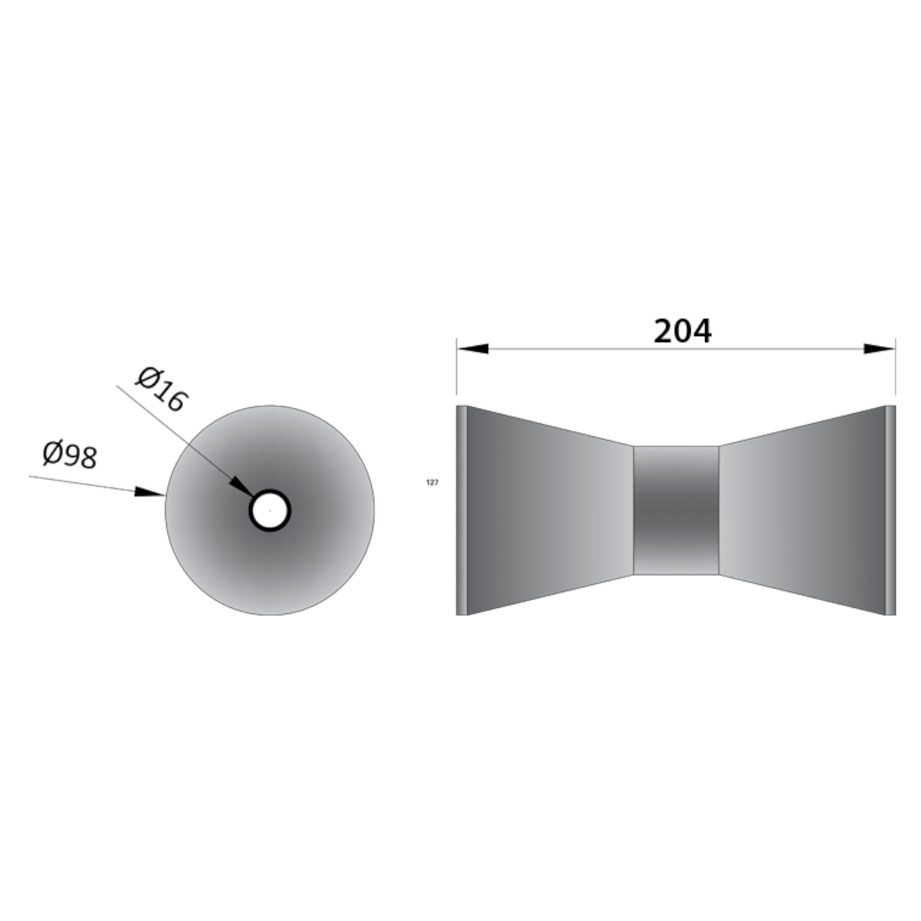 Kiel-V-Rollen für Anhänger für Boote/Jetskis/Dinghys, NICHT FÄRBEND, 16 mm Bohrung