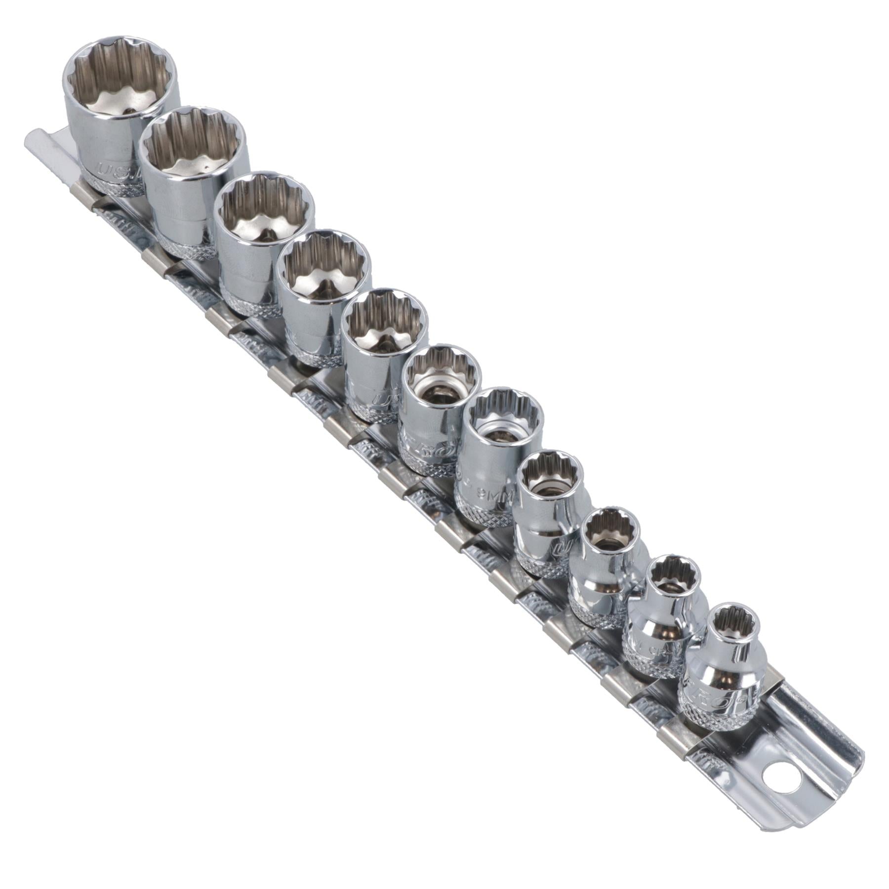 1/4" Drive Low Profile Metric Sockets 5mm - 14mm 11pcs 12 Sided Bi-Hex On Rail