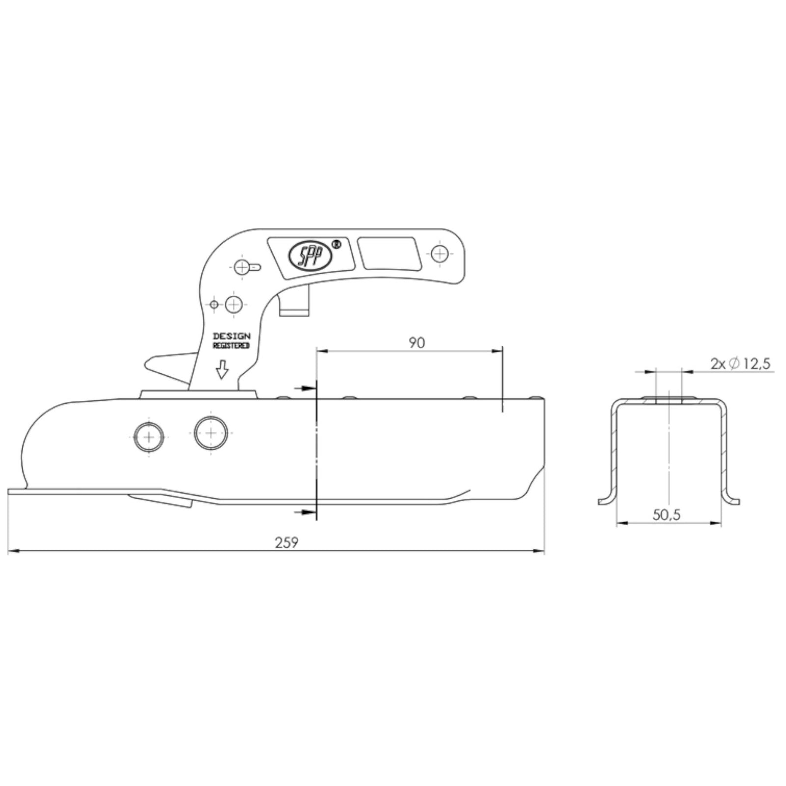 Gepresste 50mm Stahlkupplung / Anhängerkupplung UNGEBREMST TR031