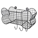 Small Wire Storage Shelf Bone Shaped Basket With Dog Lead Hooks Pet Tidier