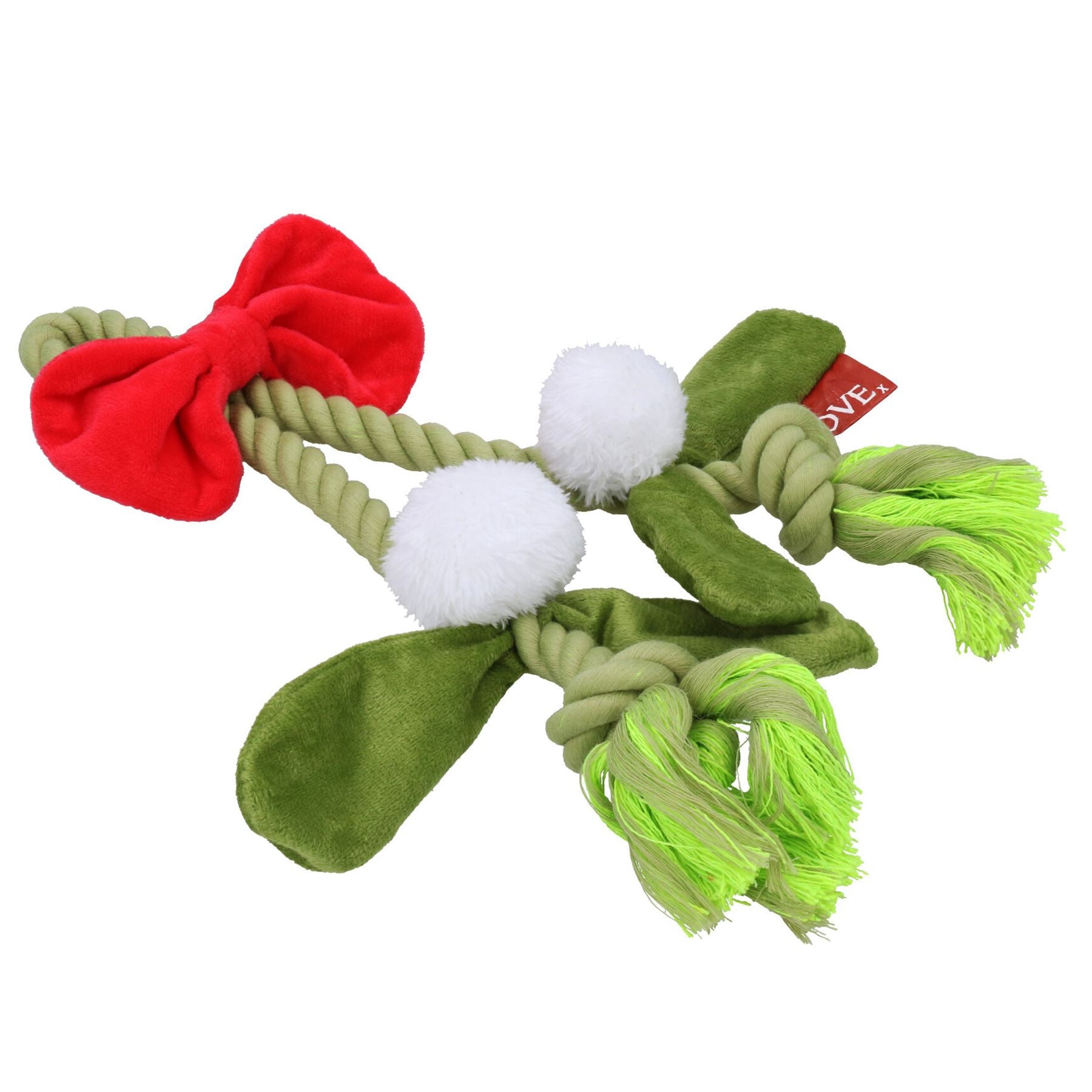 Dog Christmas Gift Mistle-Bow Plush Rope Play Toy Festive Xmas Present