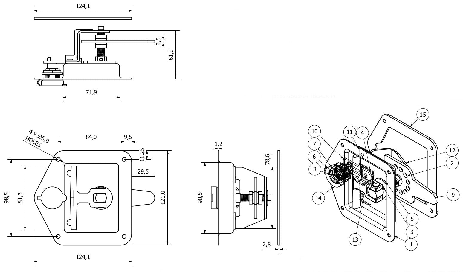 Recessed Locker Door T Handle LockTrailer Truck Latch Catch Stainless