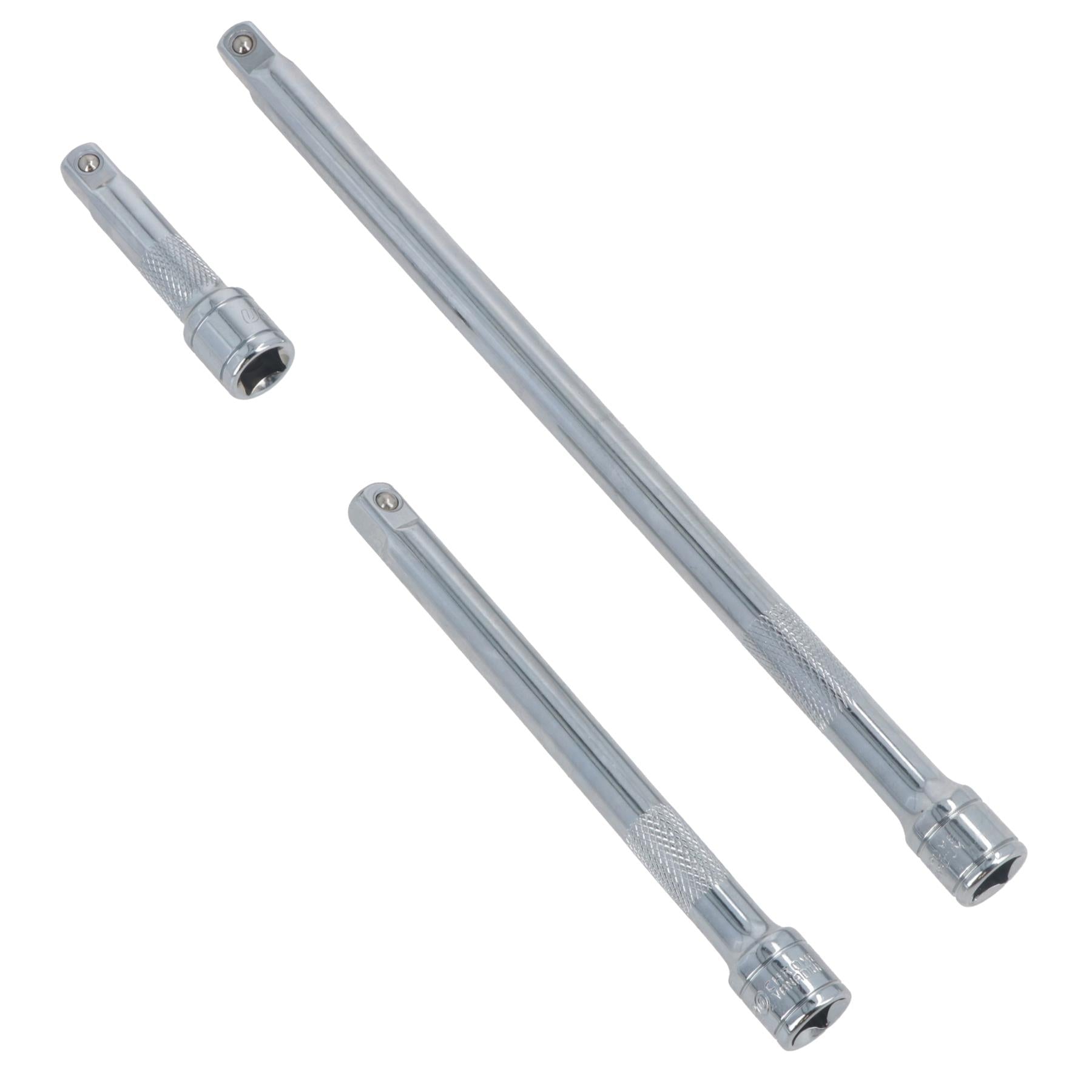 3/8" Drive Straight Socket Extension Bar Set 75mm 150mm + 250mm 3pc