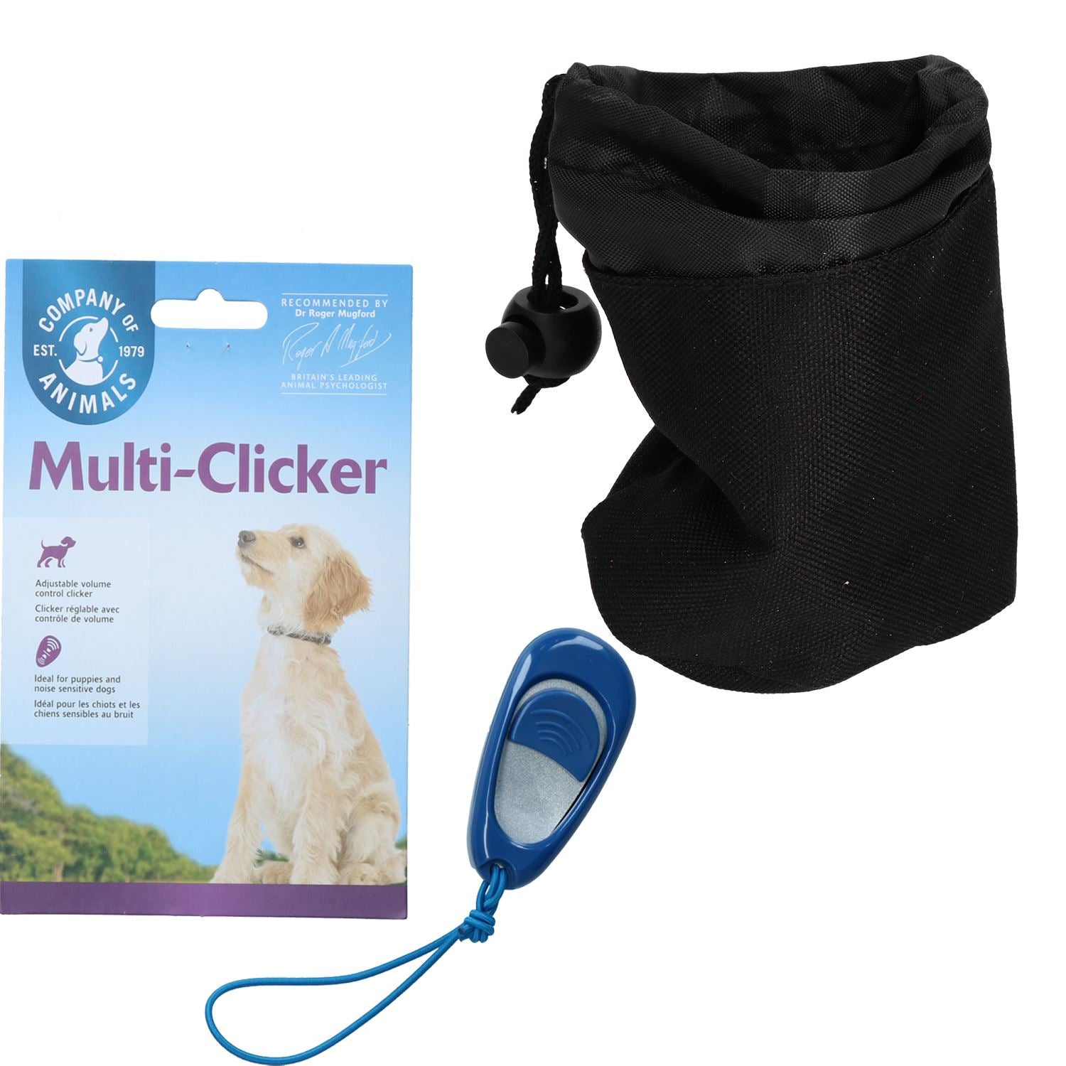 Système de dressage de chiots pour chiens à volume contrôlé Company Of Animals Multi Clicker avec sac à friandises