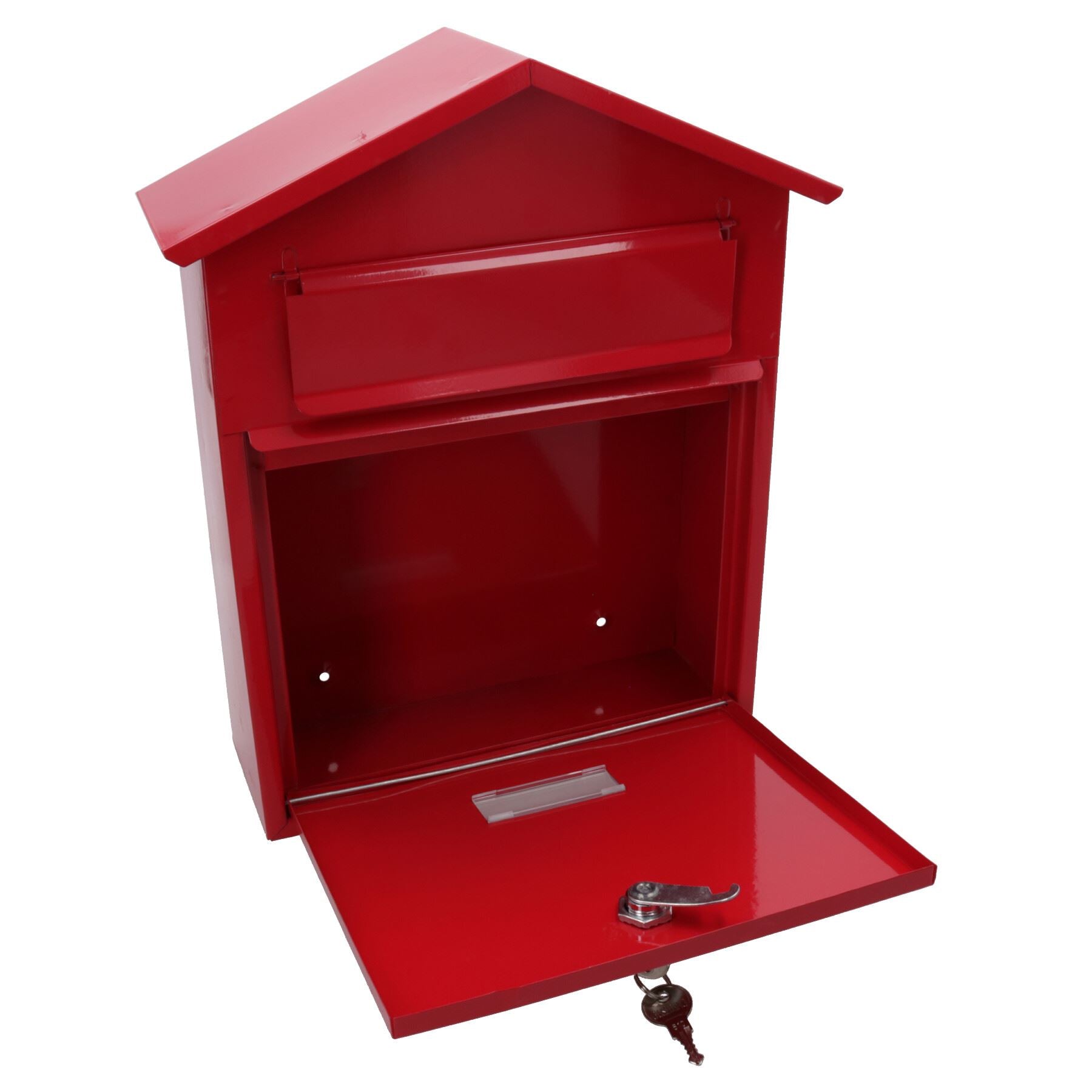 Letter Post Mail Box Metal Red Wall Door Gate Fence Garden House Lockable