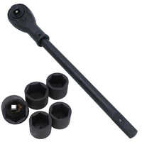 Clé à cliquet réversible robuste à entraînement 3/4 po + 5 douilles métriques peu profondes 55 – 70 mm