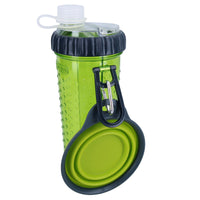 DEXAS Green 360ml Portable Snack-Duo Chambered Hydration Bottle & Cup For Dogs