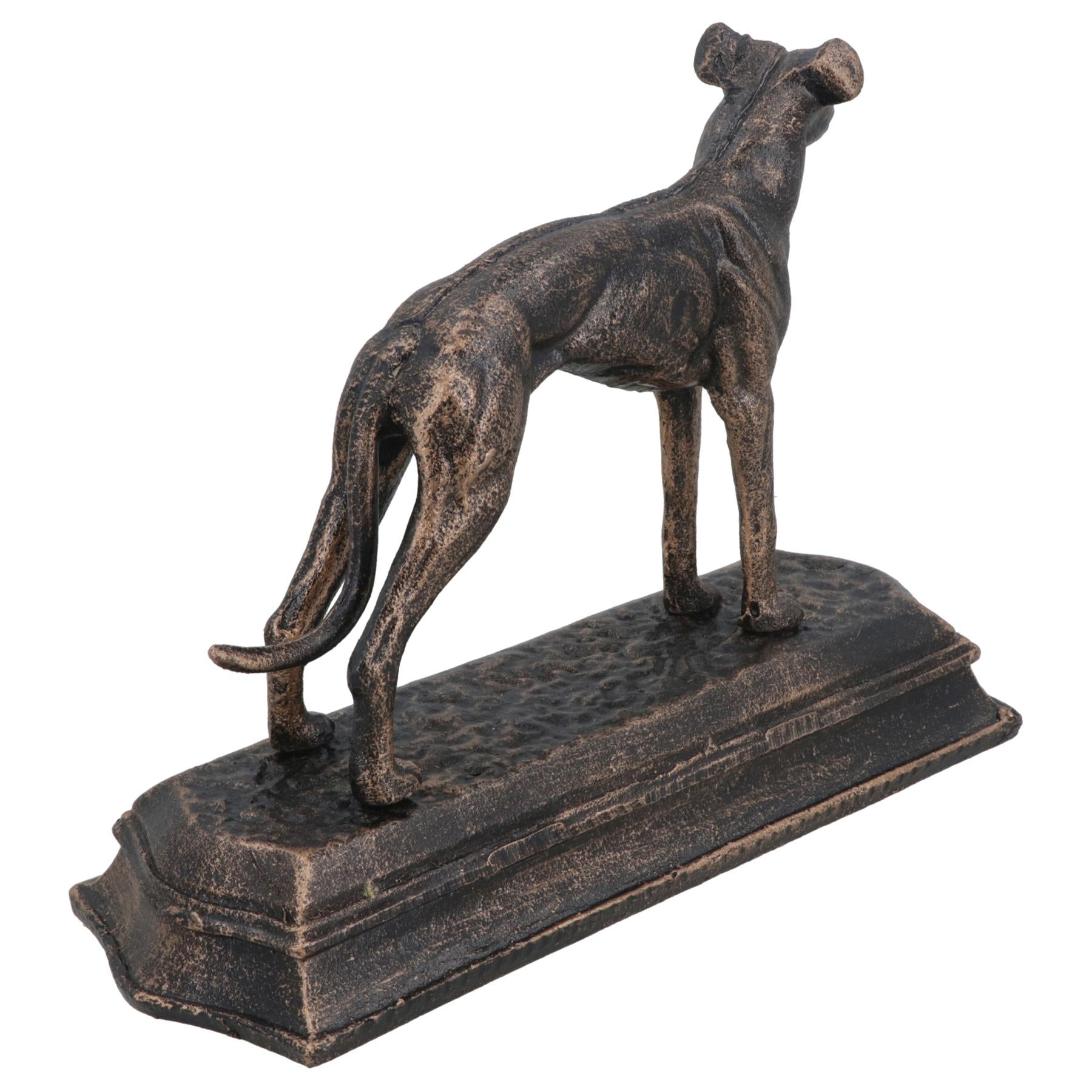 Windhund Whippet Hund Gusseisen Statue Figur Trophäe Kamin Ornament