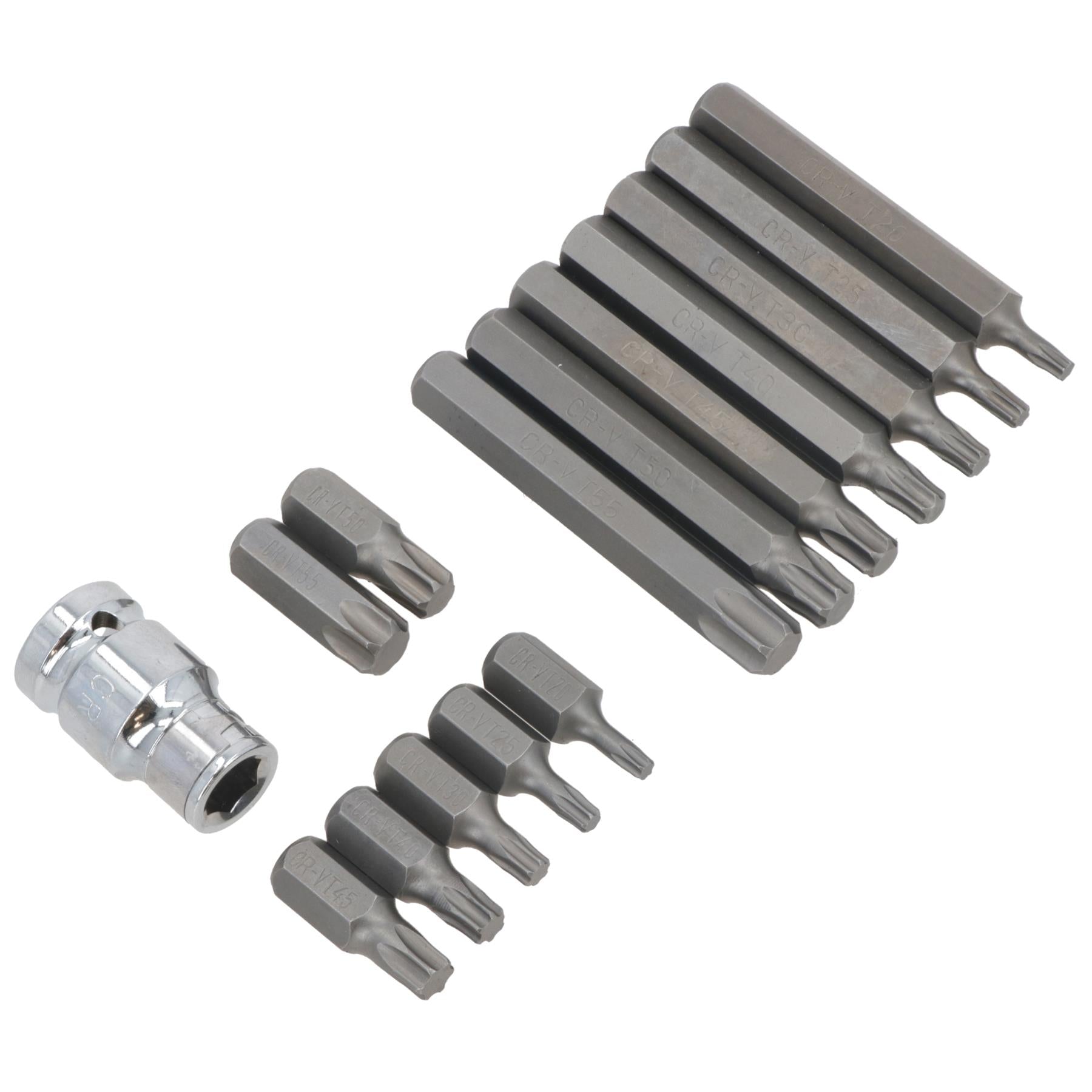 15pc Deep & Shallow Torx Star T20 - T55 Bit Set 1/2" Dr Male 30mm & 75mm