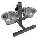 Double Pet Dog Bowl With Fully Adjustable Height Stand With Stainless Steel Bowls