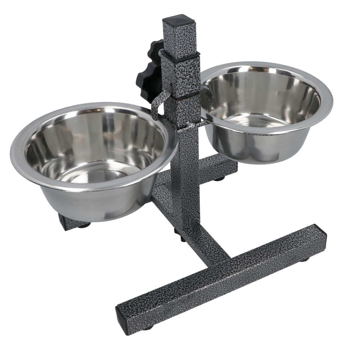 Double Pet Dog Bowl With Fully Adjustable Height Stand With Stainless Steel Bowls