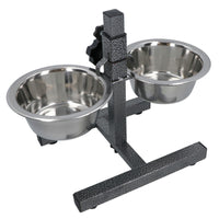 Double Pet Dog Bowl With Fully Adjustable Height Stand With Stainless Steel Bowls