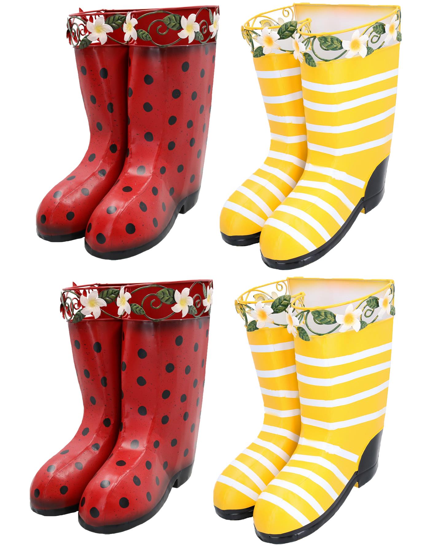 2PK Yellow & Red Hanging Pair of Wellies Metal Planter Garden Home Ornament