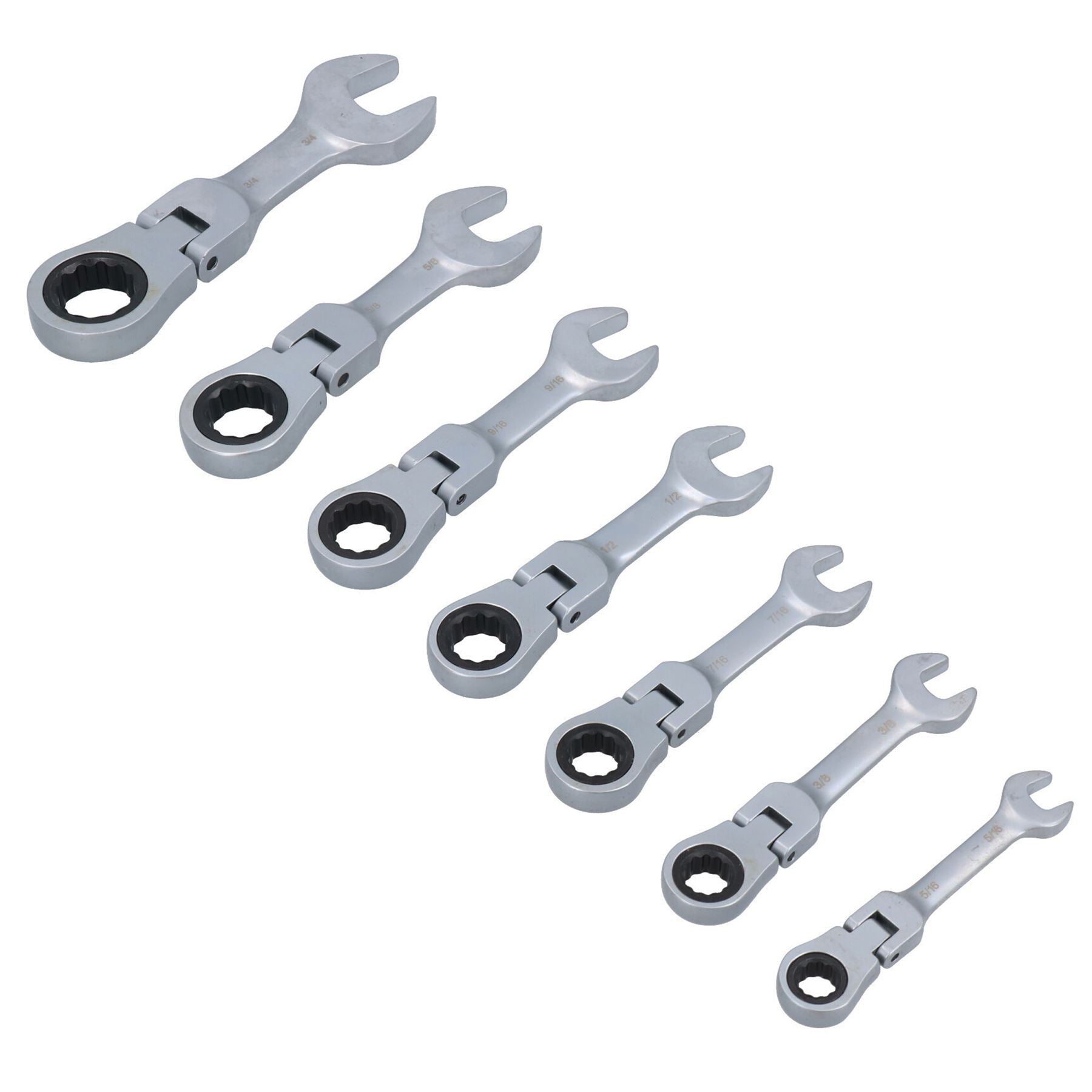 Imperial SAE AF Stubby Flexi Headed Ratchet Spanners Spanner 5/16" - 3/4" 7pc