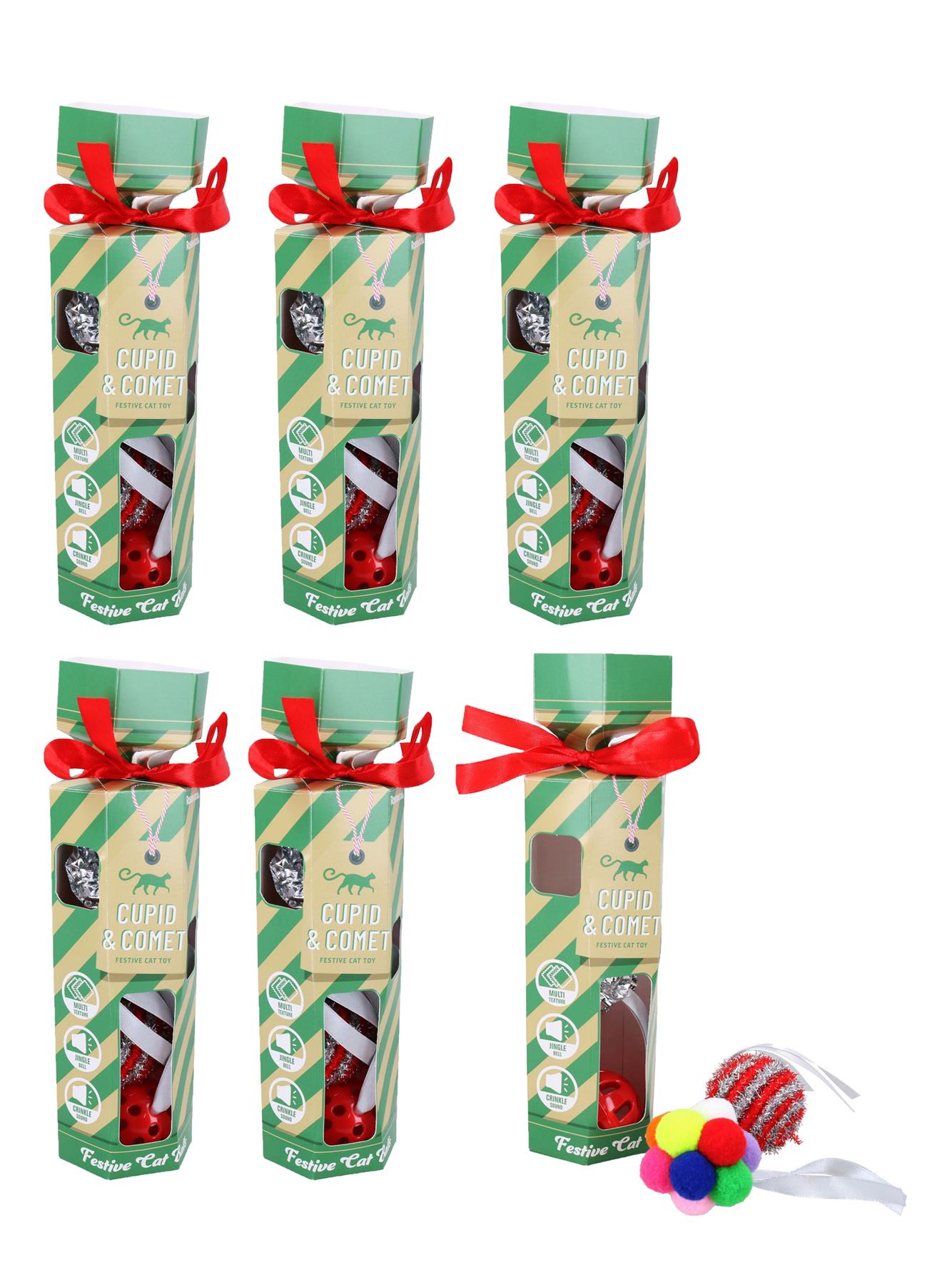 6er-Pack Kätzchen-Katzen-Knallbonbons als Weihnachtsgeschenk. Jeder Knallbonbon enthält 4 Kugeln mit unterschiedlicher Textur.