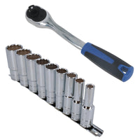 Clé à cliquet courbée à entraînement 1/2" 72 dents + 9 douilles profondes Whitworth 1/8" – 5/8"