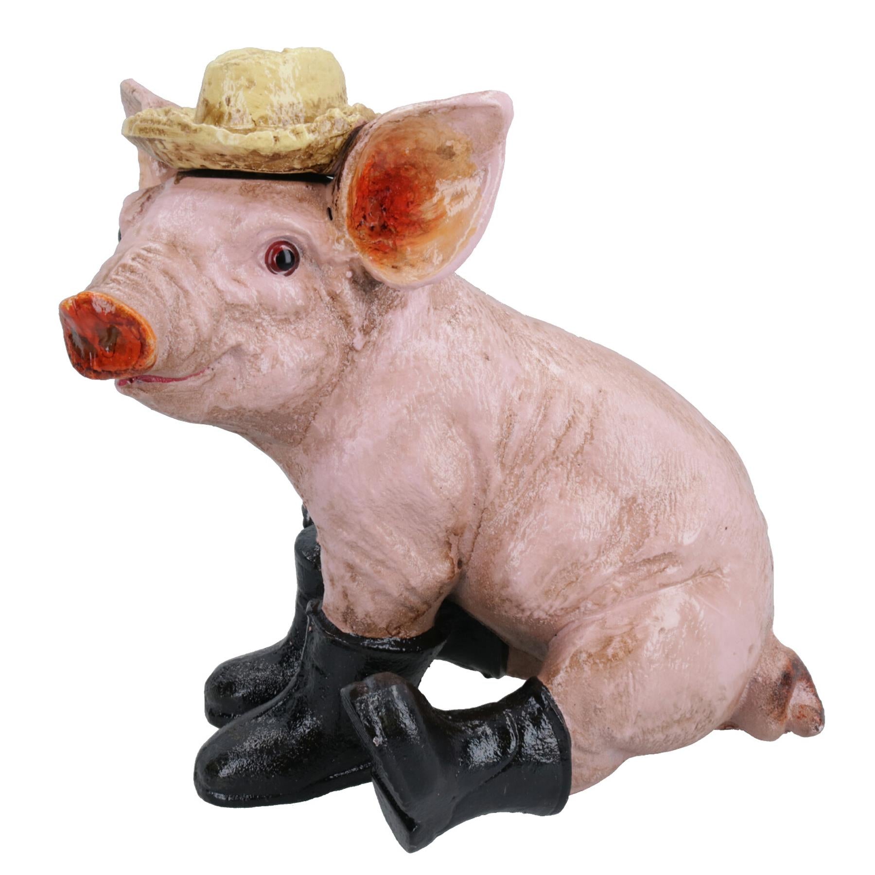 Statuette en fonte représentant un cochon avec des bottes, sculpture de collection, ornement