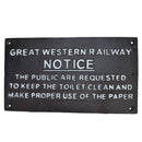 Great Western Hinweis Toilette Eisenbahn braun Gusseisen Schild Plakette Wand Zaun Tor