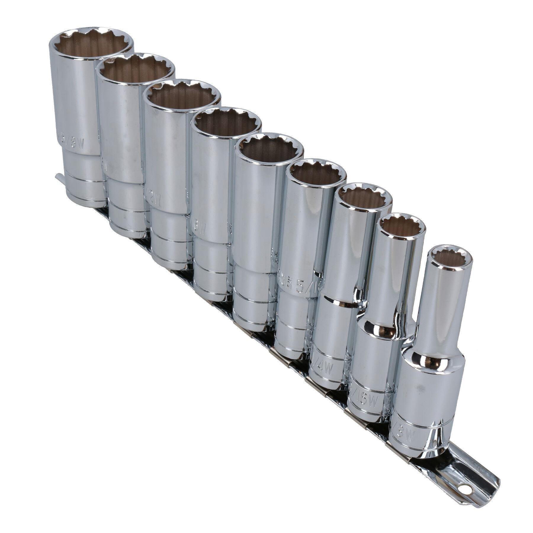 Clé à cliquet courbée à entraînement 1/2" 72 dents + 9 douilles profondes Whitworth 1/8" – 5/8"