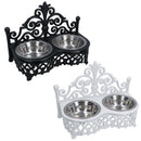 Dog Puppy Cat Feeding Food Bowls Dishes Stainless Steel / Cast Iron Stand