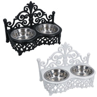 Dog Puppy Cat Feeding Food Bowls Dishes Stainless Steel / Cast Iron Stand