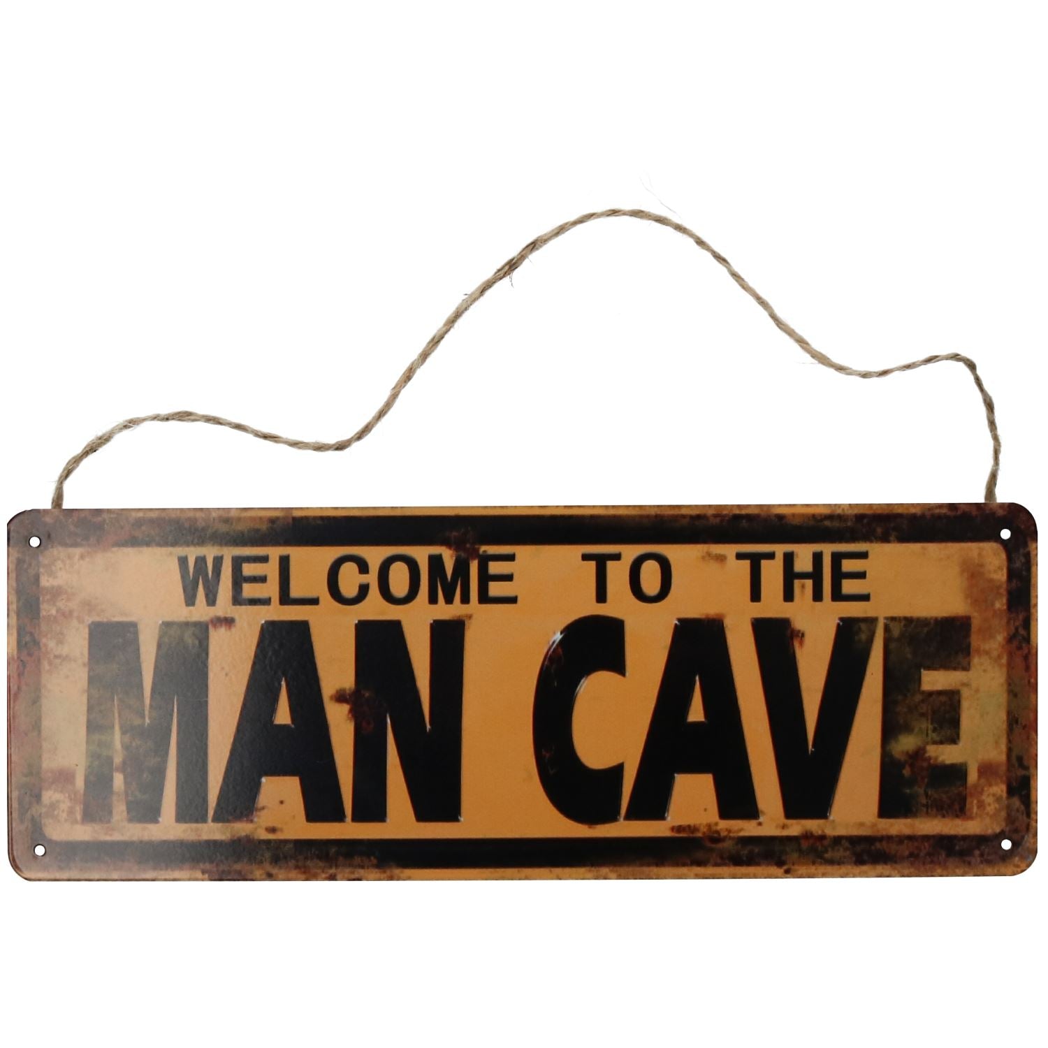 Retro-Metallschild zum Aufhängen „Welcome To Man Cave“, mit vorgestanzten Löchern, 13 x 36 cm