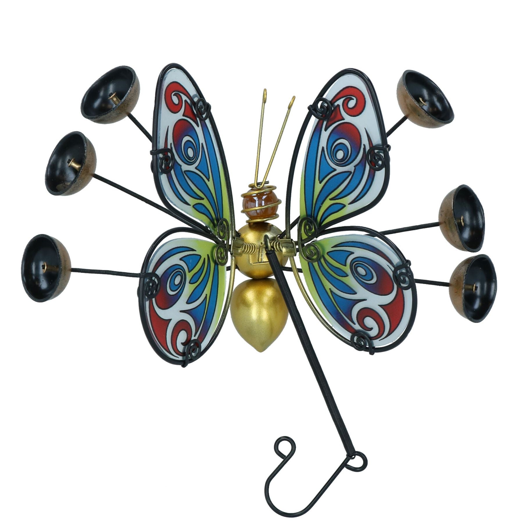 Colourful Glass Wing Fancy Butterfly Bobbing Bells Garden Home Ornament- Gold